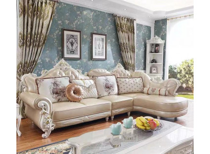 Sectional sofa L-shape living area couch furniture leather wood sofa Chesterfield