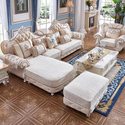 Corner sofa L-shape armchair ottoman couch wood with textile Baroque Rococo