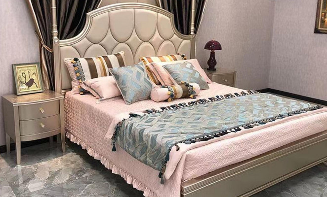 Double bed, luxury beds, wooden bed frames, bed frame, beige design.