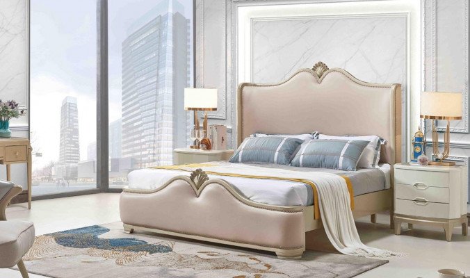 Baroque bedroom set with bed and bedside tables without sharp edges