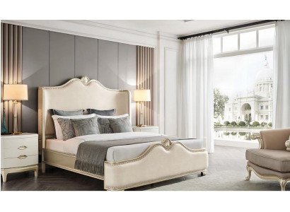 Bed 2x Nightstands 3-piece Bedroom Beige Designer Luxury Furniture Beds Wood