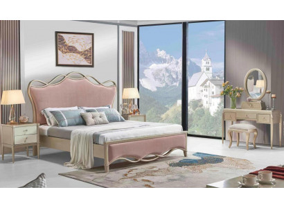 Stylish double bed in stunning pink color with two bedside tables