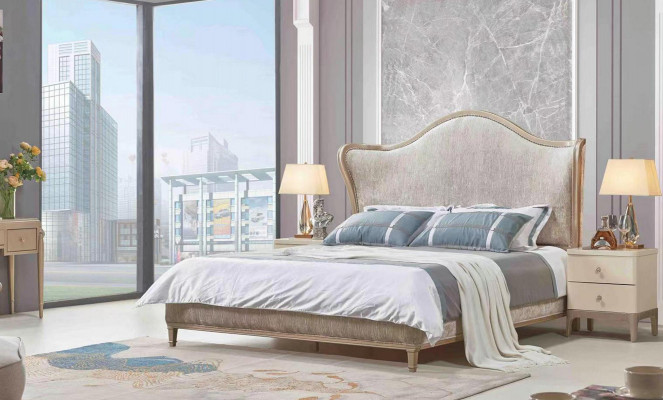 Luxury Modern Bed 2x Nightstands Beds Wood Bed Frame Bedroom Silver New