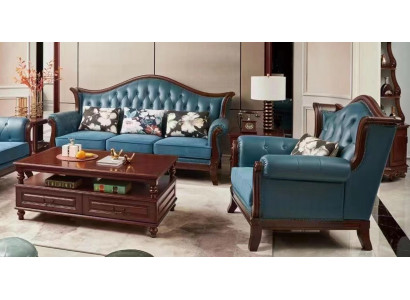 Chesterfield Classic Leather Suite Baroque Rococo Sofa Set 3+1