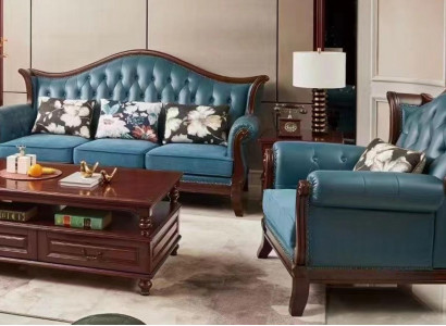 Chesterfield Classic Leather Suite Baroque Rococo Sofa Set 3+1