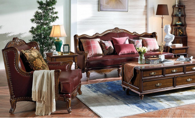 Classic Leather Suite Chesterfield Baroque Rococo Sofa Set 3+1