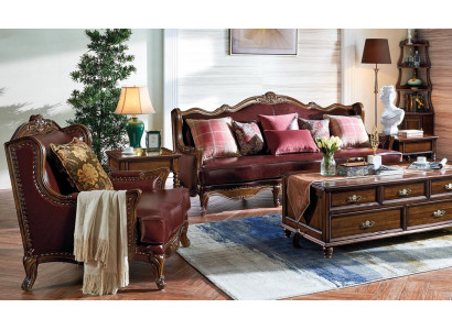 Classic Leather Suite Chesterfield Baroque Rococo Sofa Set 3+1