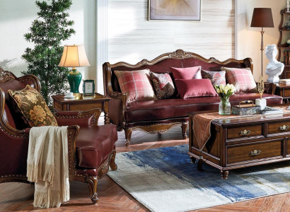 Classic Leather Suite Chesterfield Baroque Rococo Sofa Set 3+1