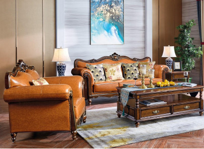 3+1 Seater Sofa Set Couch Leather Sofa Classic Couches Orange