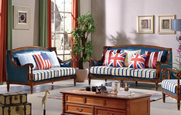 Blue-Brown Sofa Set 3+2 Seater Leather Sofas Luxury Couches Living Room Set