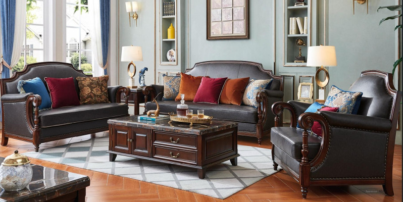 Luxury Furniture Sofa Set Couch Sofa 3 2 1 Seater Living Room Wood 3-piece.