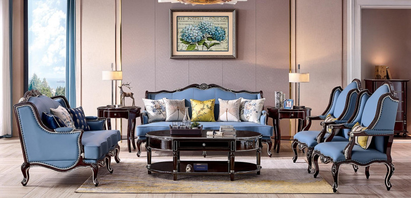 Luxury Classic Chesterfield Upholstered Sofa Set 3+2+1+1 Seater Blue Black
