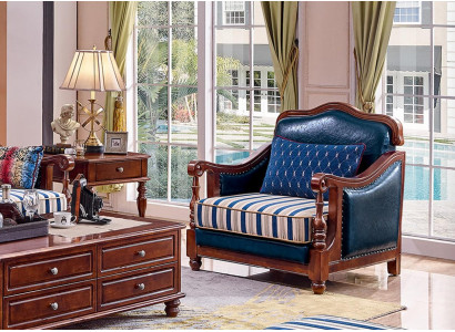 Designer leather armchair living room lounge luxury chair designer furniture blue