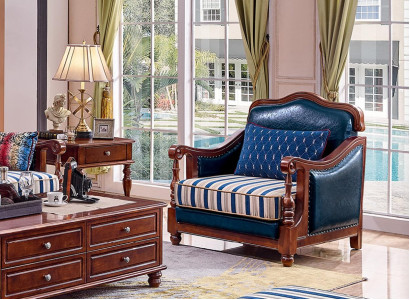 Designer leather armchair living room lounge luxury chair designer furniture blue