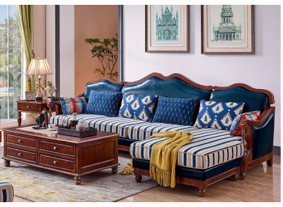Blue leather couch corner sofa upholstery furniture classic Chesterfield furniture