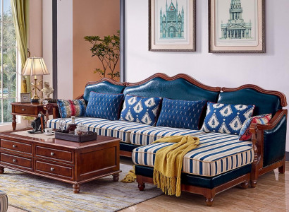 Blue leather couch corner sofa upholstery furniture classic Chesterfield furniture