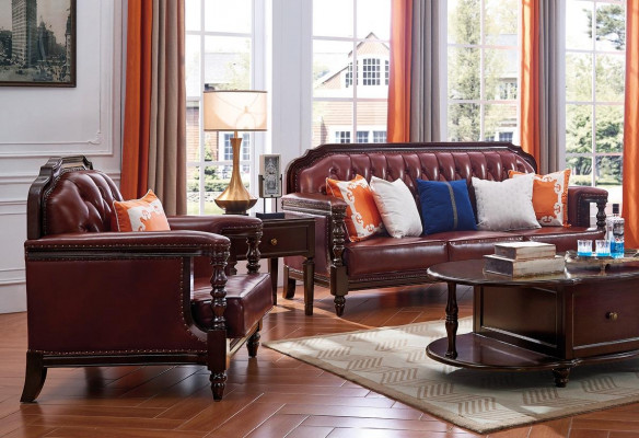 Classic Chesterfield Baroque Rococo Sofa Set 3+1 Leather Suite