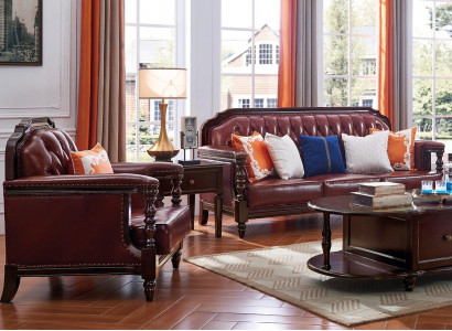 Classic Chesterfield Baroque Rococo Sofa Set 3+1 Leather Suite