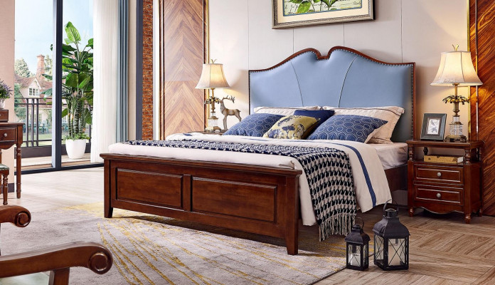 Bedroom bed nightstand beds double wood bed frame set, 3-piece.