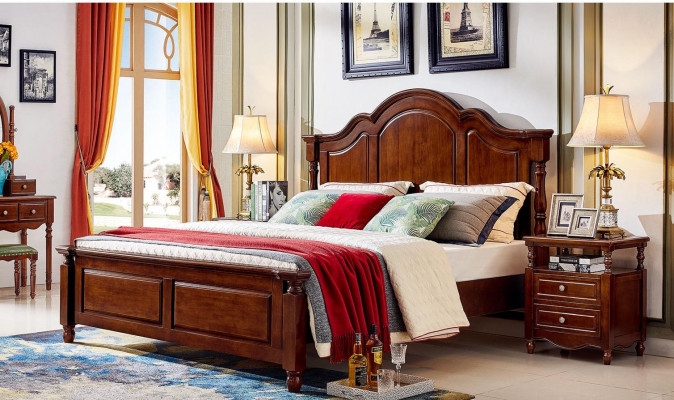 Classic double bed bedroom bed furniture wood beds solid brown