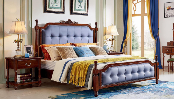 Bed luxury bedroom double bed wood upholstered bed frame Chesterfield