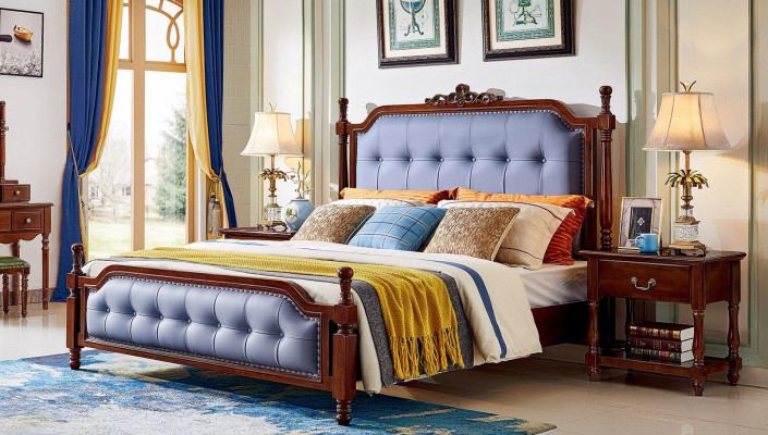 Bedroom bed nightstand bedding set wooden bed frame set 3-piece.