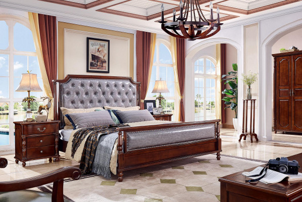 Luxury bedroom bed double bed wood upholstered beds bed frame new