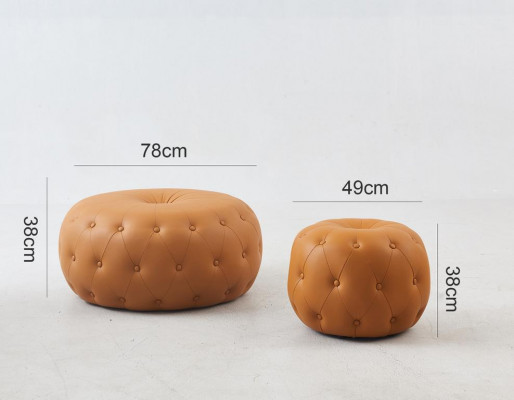 Round Footstool Chesterfield Round Orange Leather Fabric 78x35
