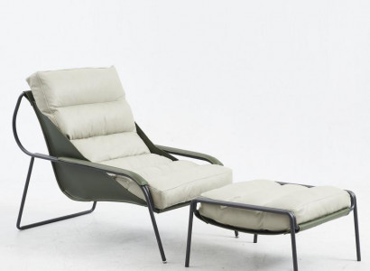 Armchair + Ottoman Set Luxury Relax Single-Seater Furniture Chair Footstool 2-piece.