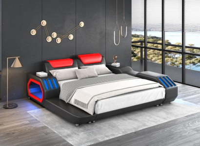 Luxury LED Beds Illuminated Bedroom Bed Leather Bed 180x200 Furniture