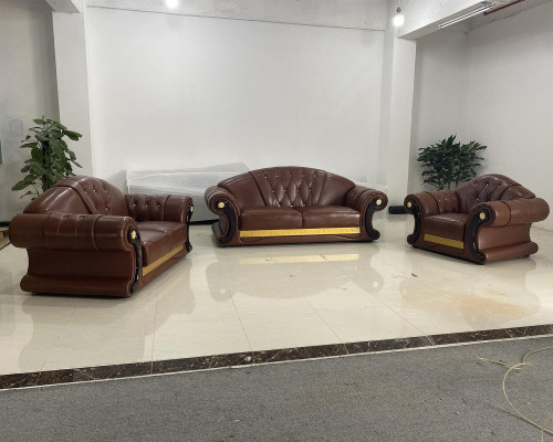 Brown Chesterfield Sofa Set Leather Sofa Couch Group 3+2+1 Set