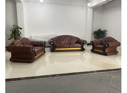 Brown Chesterfield Sofa Set Leather Sofa Couch Group 3+2+1 Set
