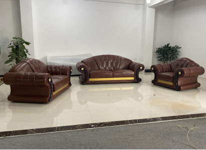 Brown Chesterfield Sofa Set Leather Sofa Couch Group 3+2+1 Set