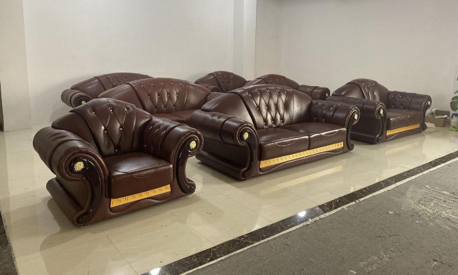 Brown Chesterfield Sofa Set Leather Sofa Couch Group 3+2+1 Set