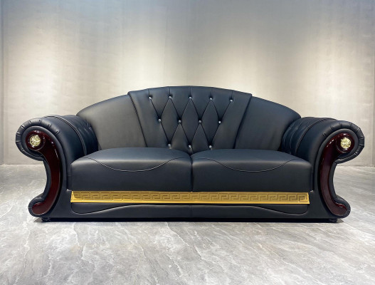 Chesterfield Sofa Baroque Couch Wood Leather Three-Seater Classic Sofas Furniture