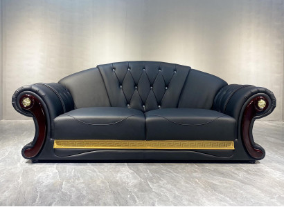 Chesterfield Sofa Baroque Couch Wood Leather Three-Seater Classic Sofas Furniture