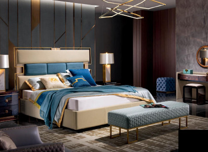 Bed, nightstand, dressing table, 6-piece bedroom design modern luxury
