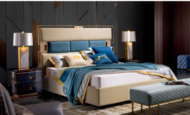 Bed, nightstand, dressing table, 6-piece bedroom design modern luxury