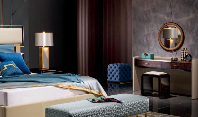 Bed, nightstand, dressing table, 6-piece bedroom design modern luxury