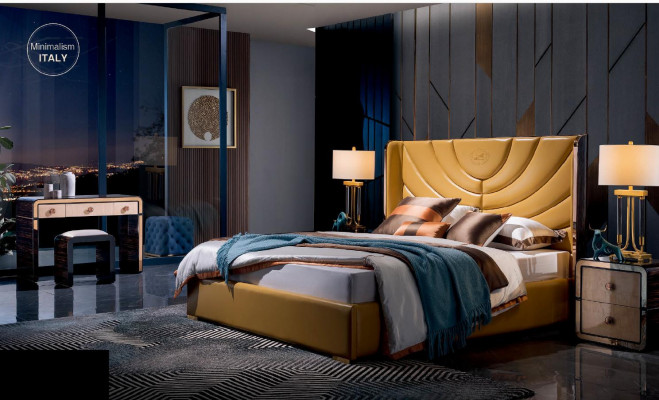 Bedroom bed set complete leather modern bed vanity table
