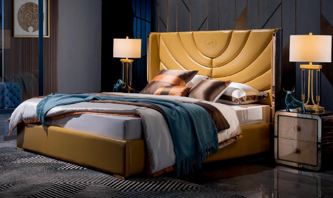 Bedroom bed set complete leather modern bed vanity table