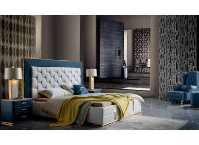 Design bedroom set 3-piece bed double bed beds 2x nightstand leather