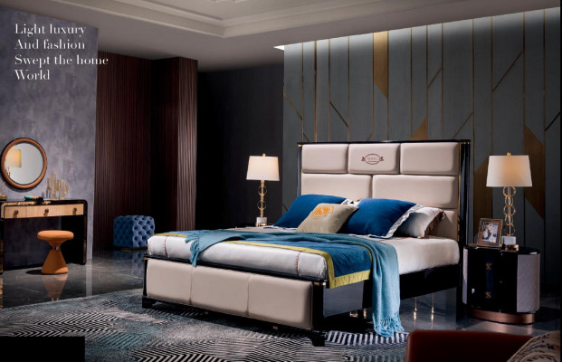 Bedroom Bed Nightstands 3-piece Set Design Luxury Beds Leather Double Bed