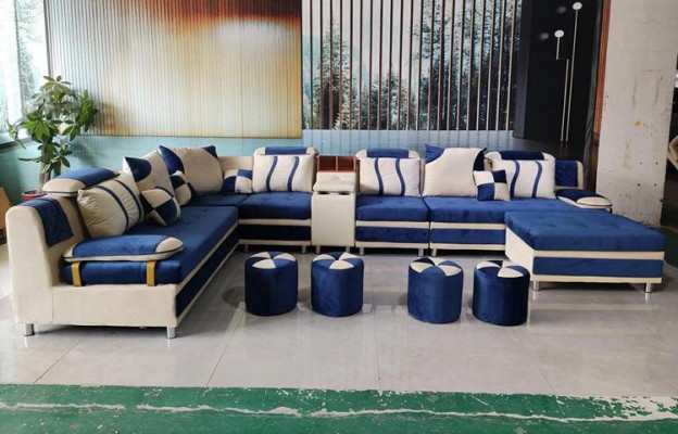 Brown U-shaped sofa upholstery for relaxing in the living room, soft cushions
