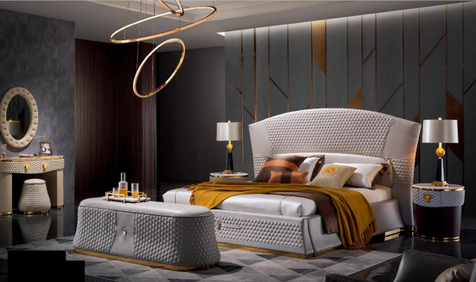 Bed + 2x Nightstand 3-piece Bedroom Set Design Modern Luxury Classic
