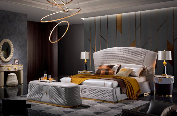 Bed + 2x Nightstand 3-piece Bedroom Set Design Modern Luxury Classic
