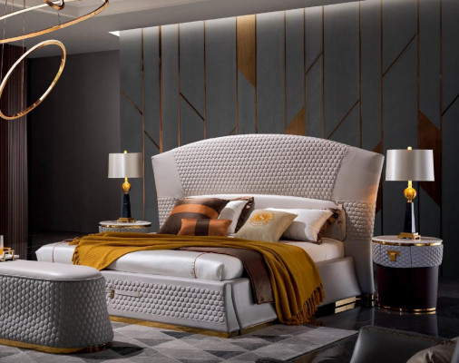 Bed + 2x Nightstand 3-piece Bedroom Set Design Modern Luxury Classic