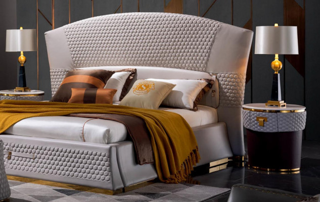 Bed + 2x Nightstand 3-piece Bedroom Set Design Modern Luxury Classic
