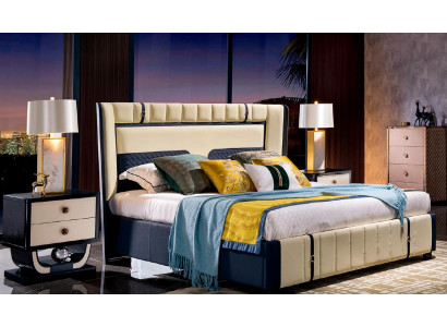 Design bedroom 3-piece. Bed with 2x nightstands, classic luxury beds