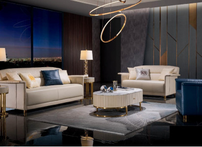 Beige luxury sofa set 3+2 seater designer upholstered couches 2-piece set
